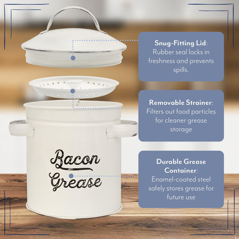 AuldHome Design contenedor grasa con colador integrado para verter sin sólidos
