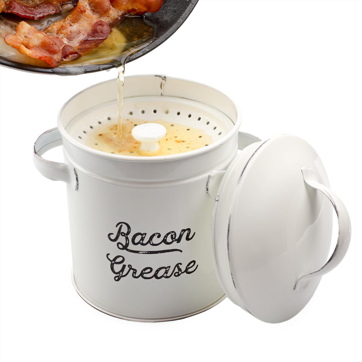 AuldHome Design contenedor grasa esmaltado blanco con acabado envejecido para cocina campestre