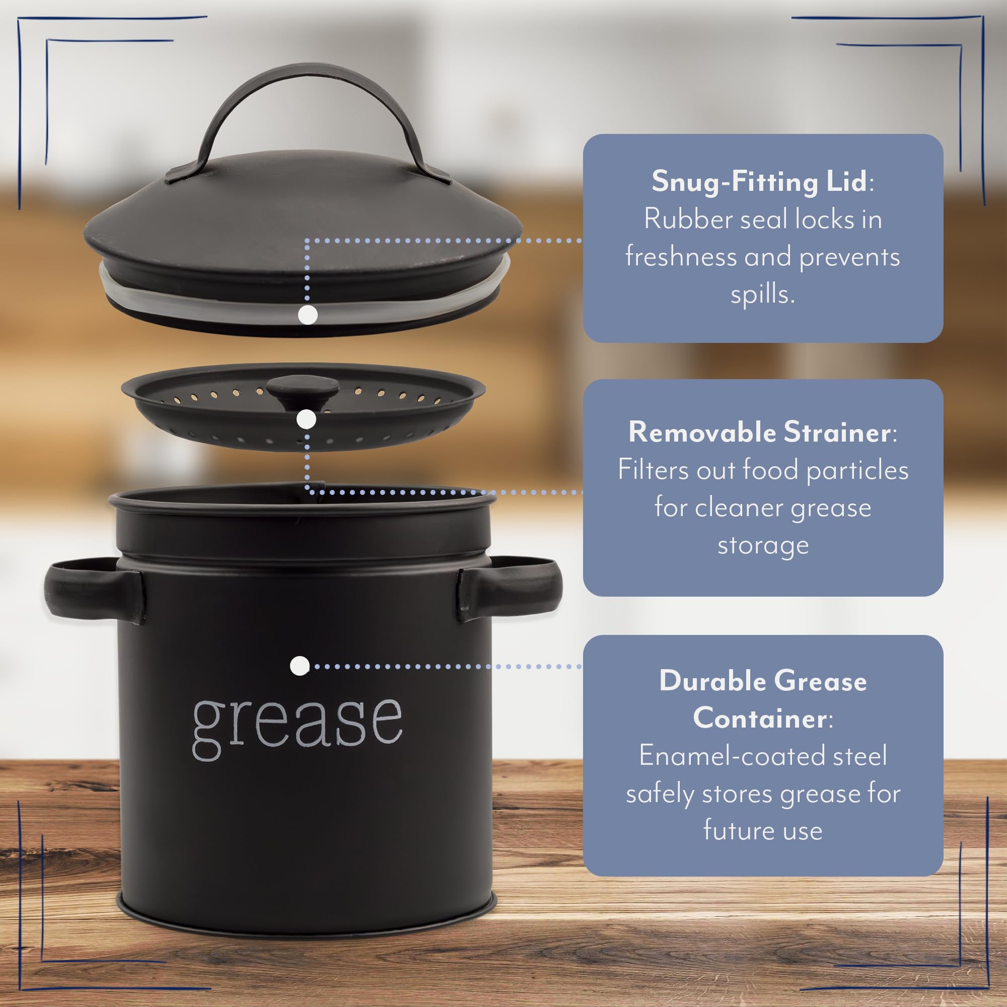 AuldHome Design, detalle del colador integrado para filtrar grasa