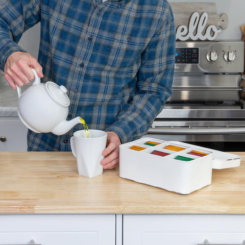 AuldHome Design Farmhouse White Tea Box, versátil como joyero o caja de manualidades