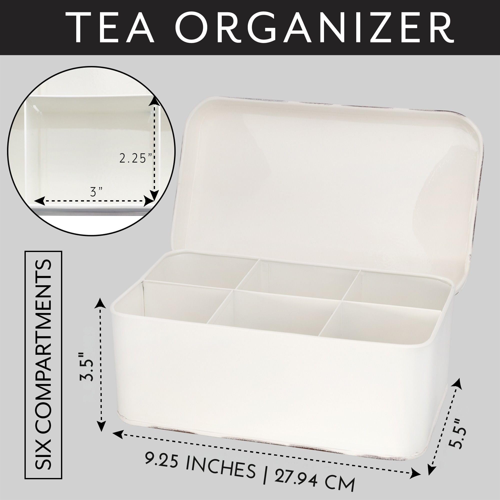 AuldHome Design Farmhouse Tea Box White, acabado desgastado, toque rústico en la cocina