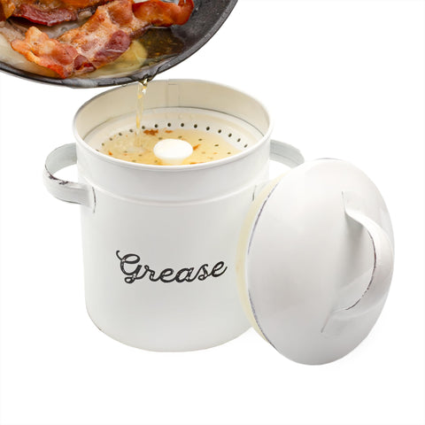 Contenedor de grasa AuldHome Design con colador esmaltado para filtrar y almacenar grasa