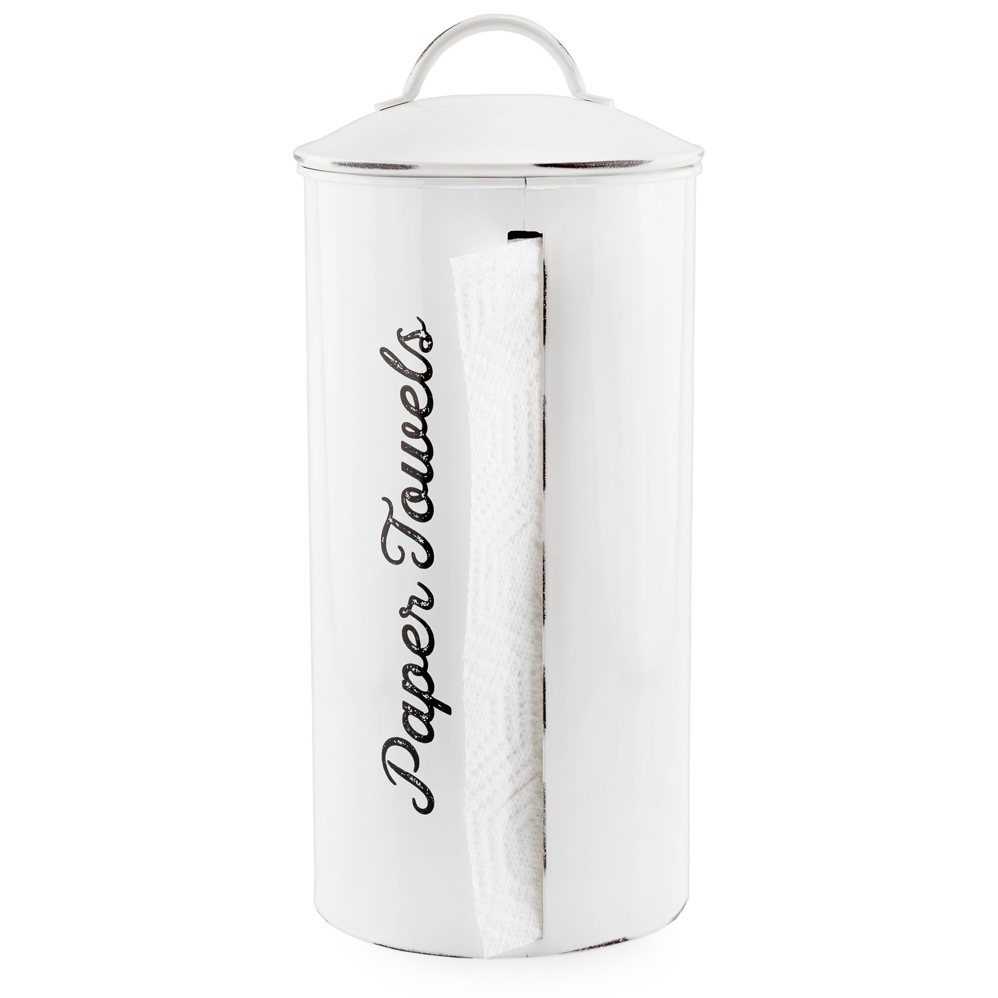 AuldHome Design Porta-papel toallas, estilo rústico blanco, mantiene el rollo limpio y al alcance.