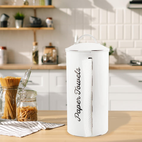 AuldHome Design Porta-papel toallas, acabado blanco envejecido, encaja en cocinas de estilo granero.