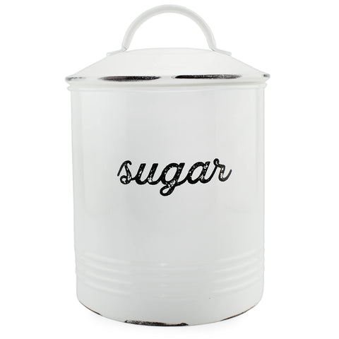 Frasco de azúcar blanco de AuldHome Design en frontal para encimera.