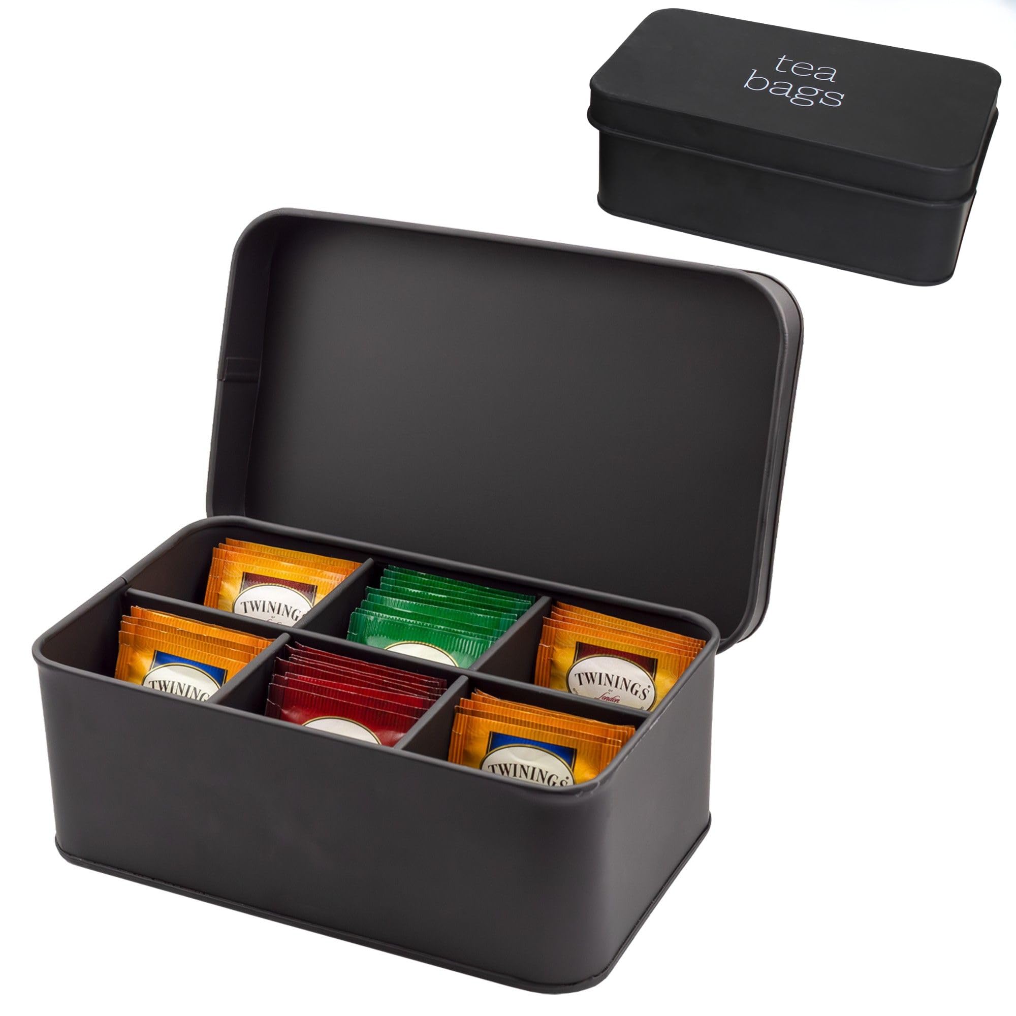 AuldHome Design Esmalte Negra frente: caja elegante para té y organización diaria