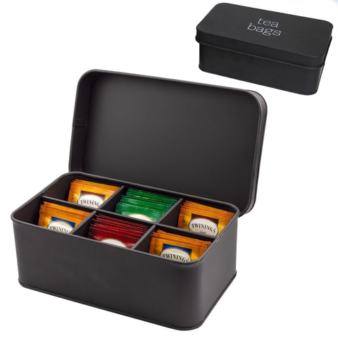 AuldHome Design Esmalte Negra frente: caja elegante para té y organización diaria