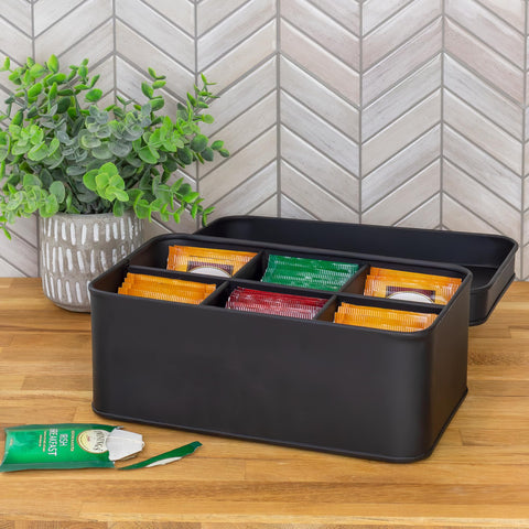 AuldHome Design Esmalte Negra interior con seis secciones para organizar bolsitas