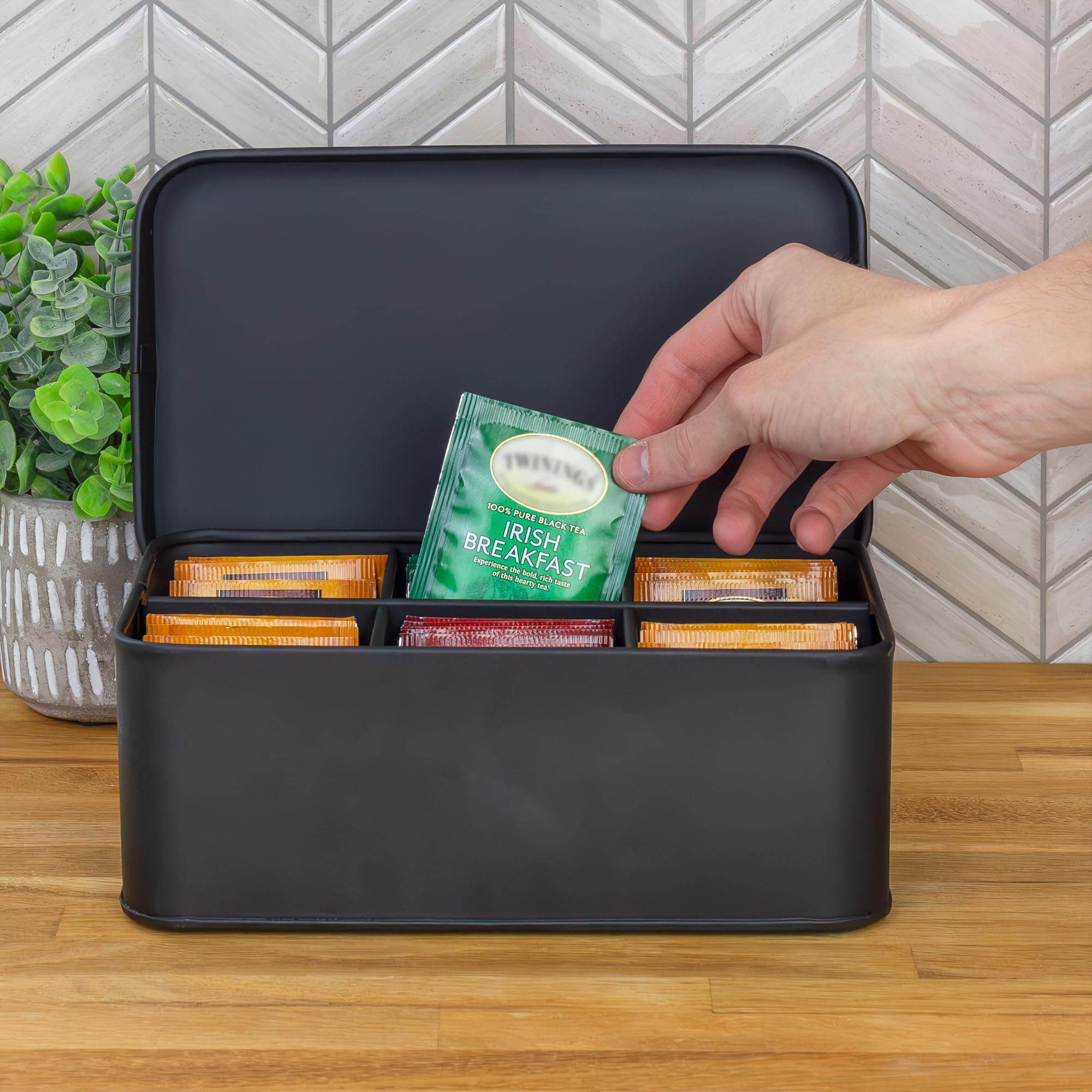 AuldHome Design Esmalte Negra tapa: cierre seguro para bolsitas de té