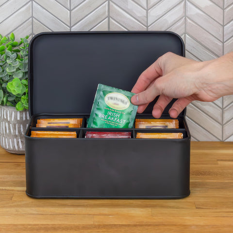 AuldHome Design Esmalte Negra tapa: cierre seguro para bolsitas de té