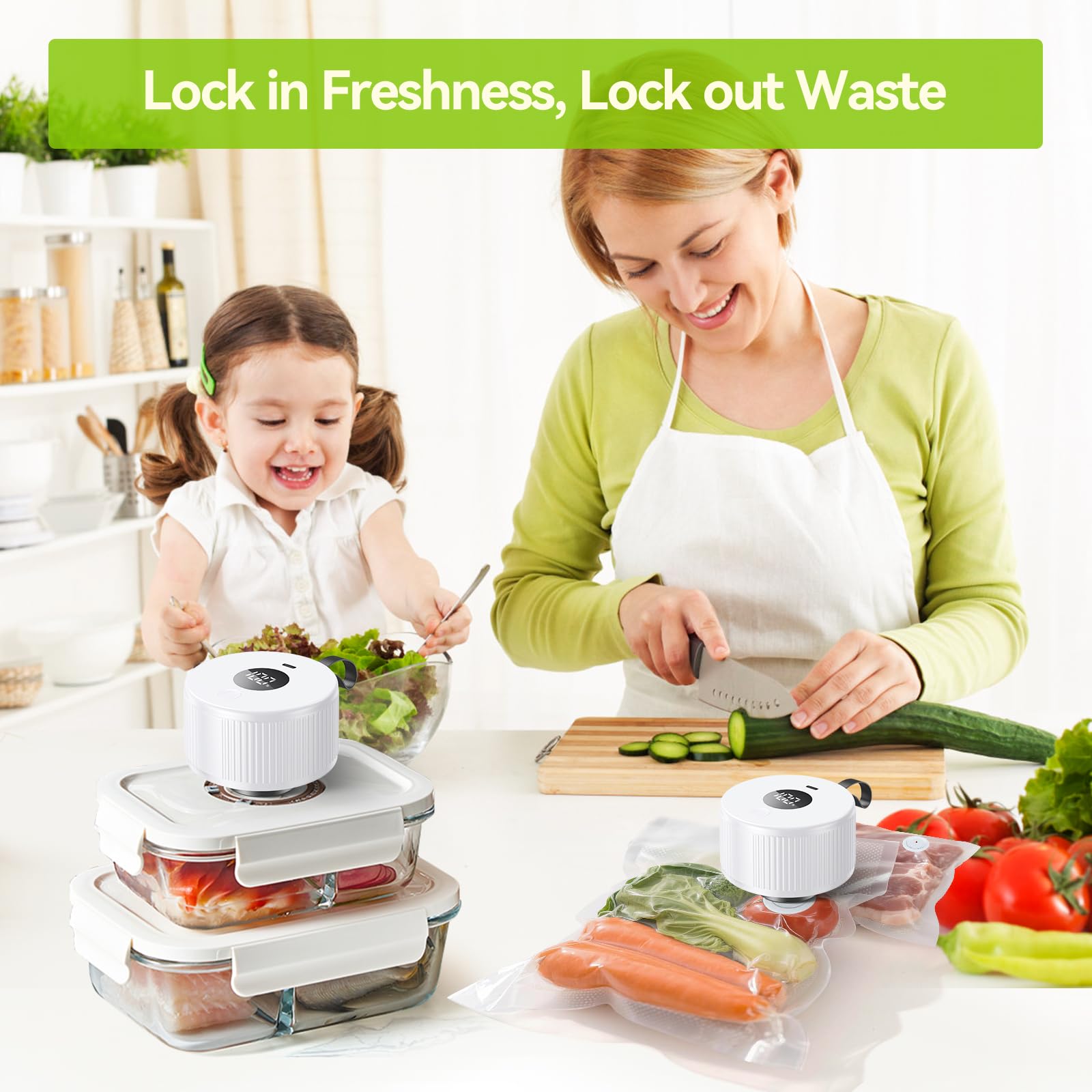 Auletor sellador para frascos y contenedores, reduce desperdicios en la cocina.