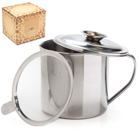 Aulett Home contenedor de grasa de tocino con filtro para filtrar impurezas.