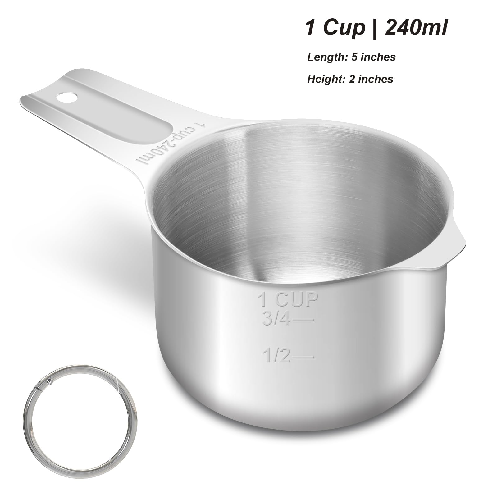 AUOIKK Taza medidora de acero inoxidable con marcas grabadas para evitar errores.