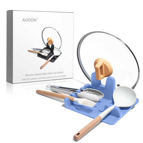 AUOON escurridor de cucharas para estufa en azul terciopelo, mantiene utensilios limpios.