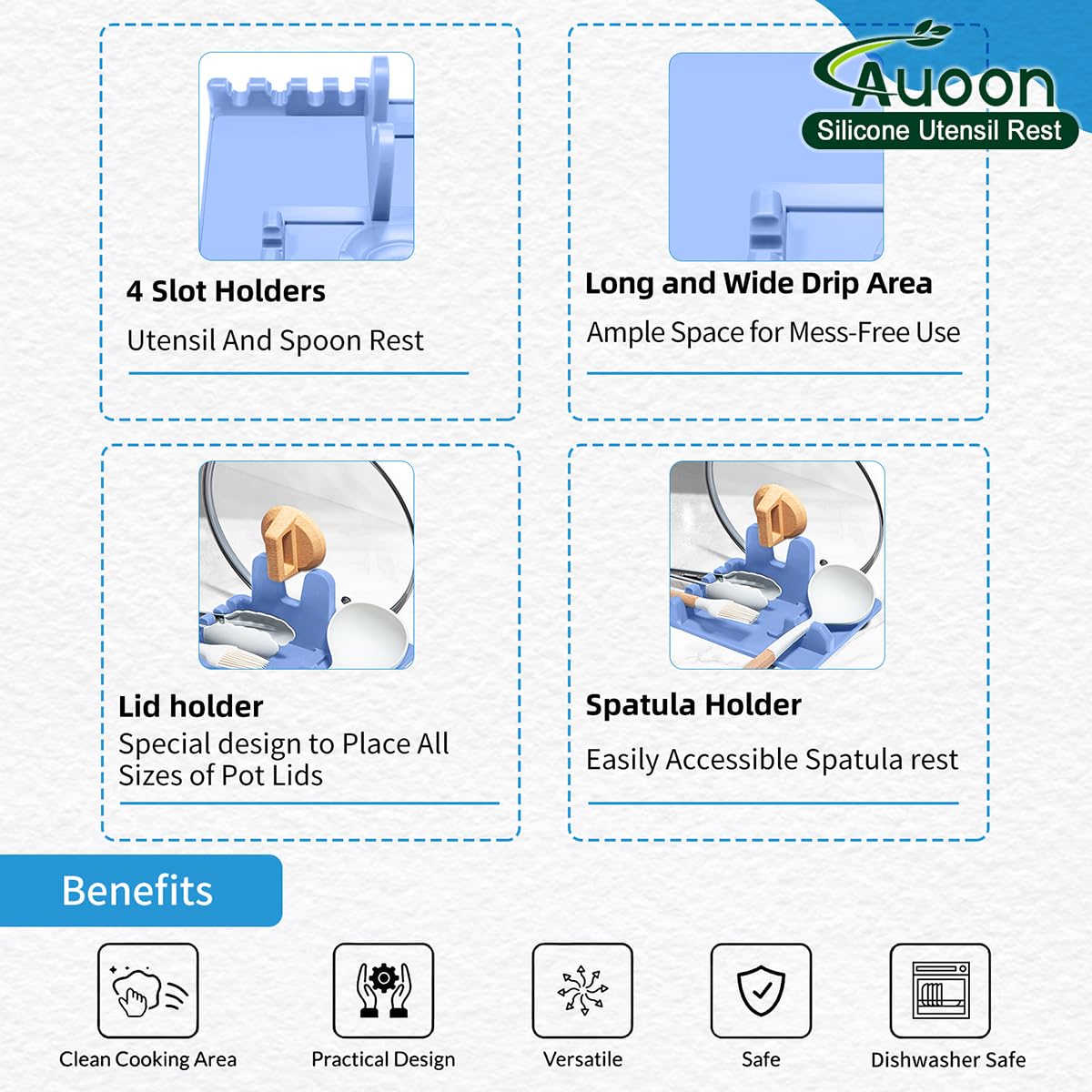 AUOON silicona de grado alimentario, segura para utensilios y alimentos.