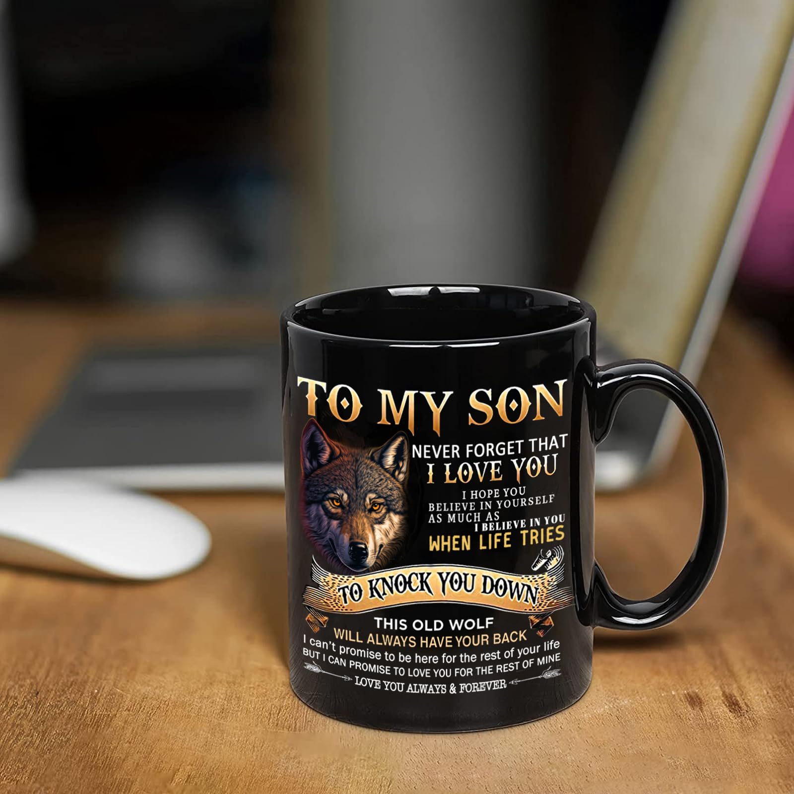 Aurahouse Lobo Hijo Mensaje 11oz, regalo inspirador para su día especial