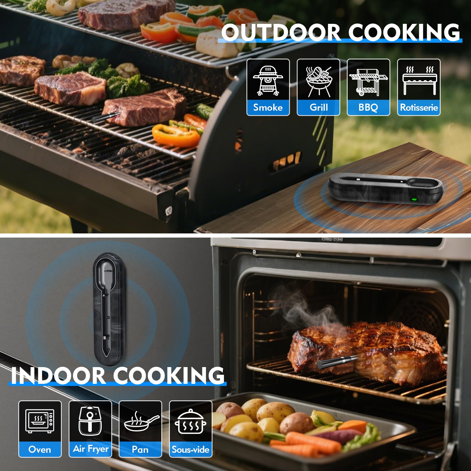 Ideal para parrilla, ahumado y horno con Aurasky para resultados consistentes.