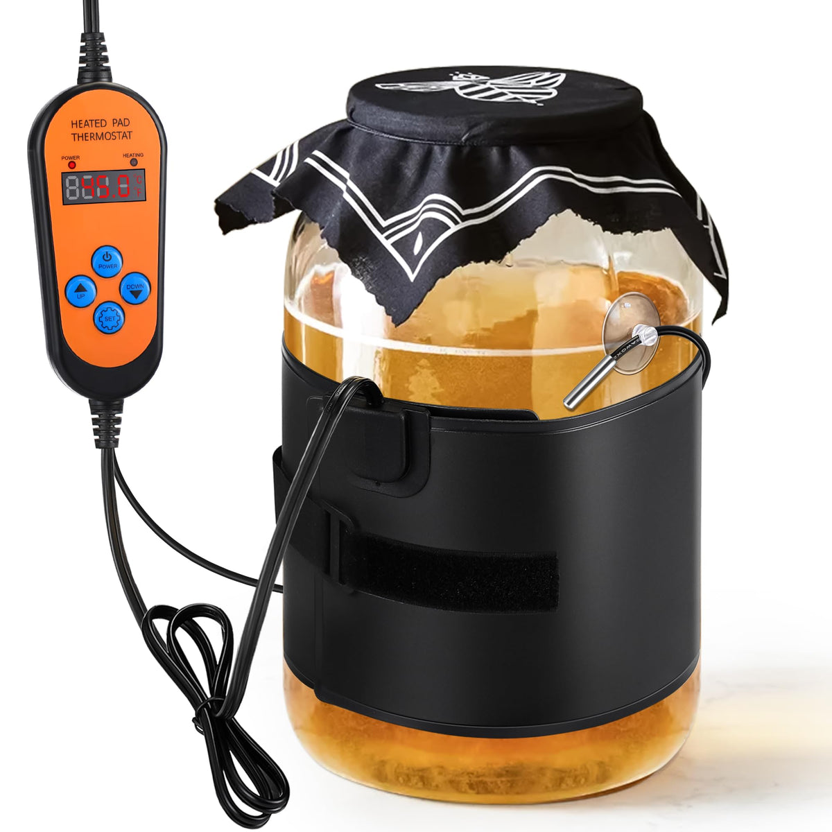 Aurelema Kombucha Wrap con panel calentador grande para fermentadores de 1–3 galones.