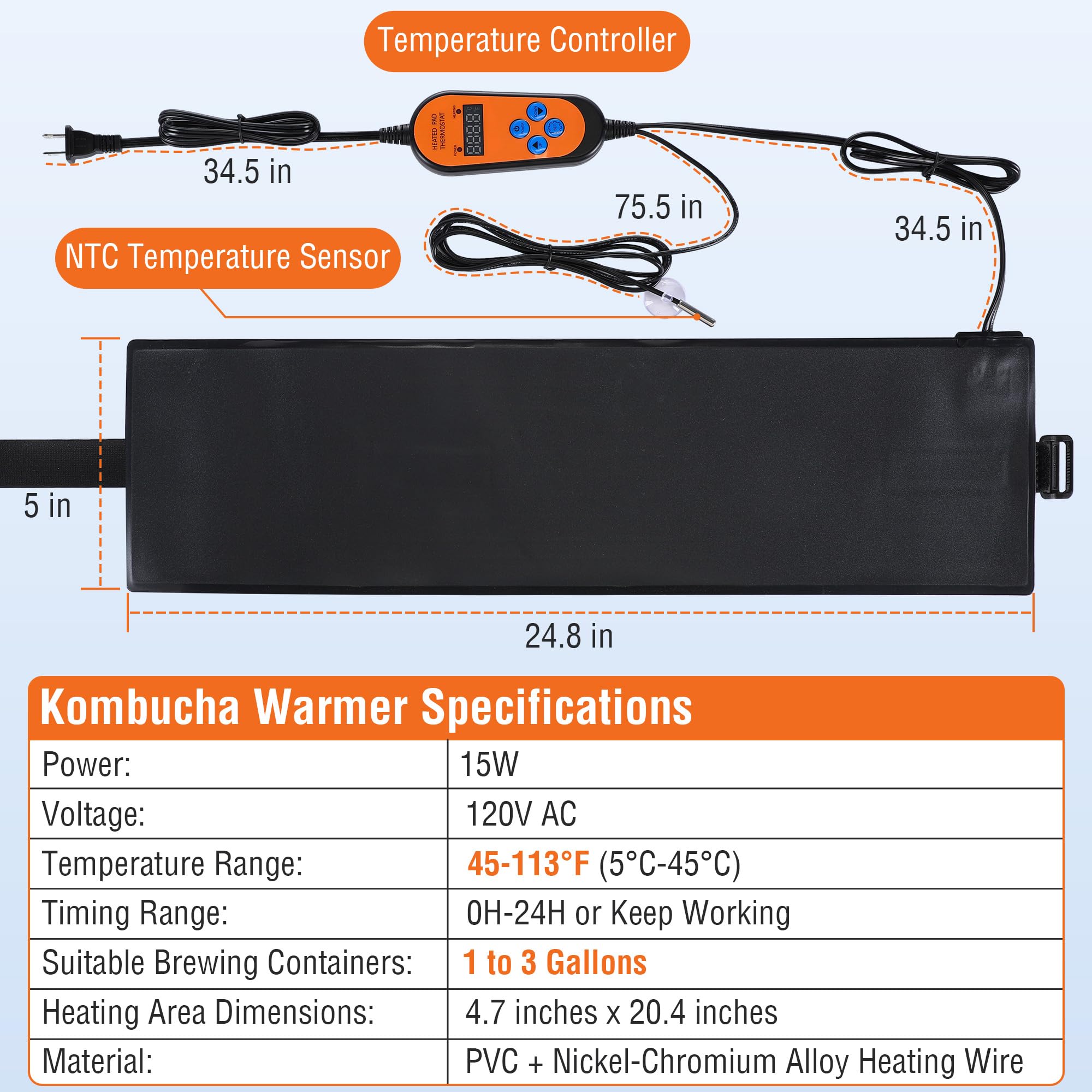 Aurelema Kombucha Wrap con sensor NTC para control de temperatura preciso.