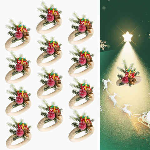 AuroraAria anillos para servilleta navideños en madera para mesa elegante