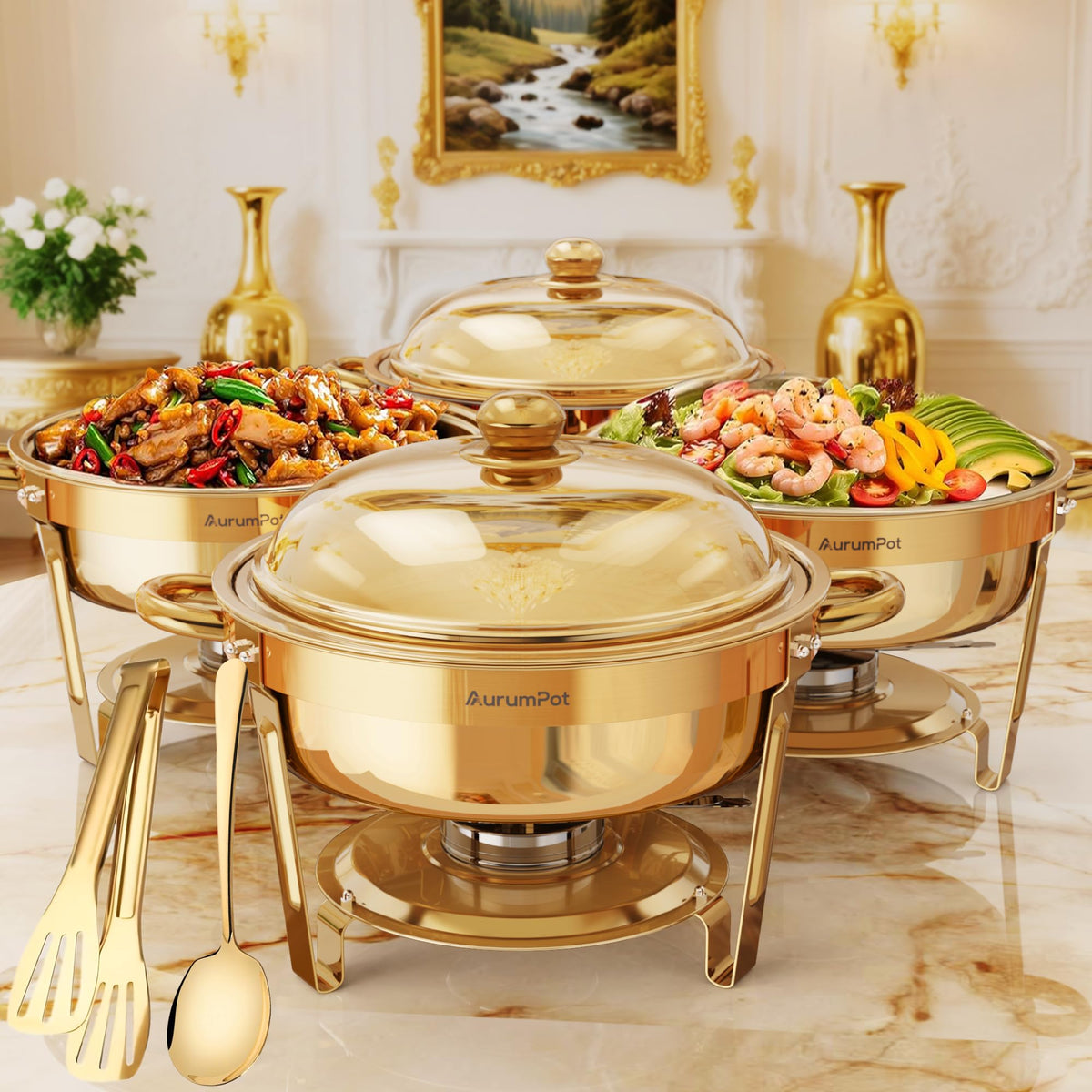 AurumPot fuentes buffet redondas 6 cuartos, ideal para servir grandes porciones en reuniones.