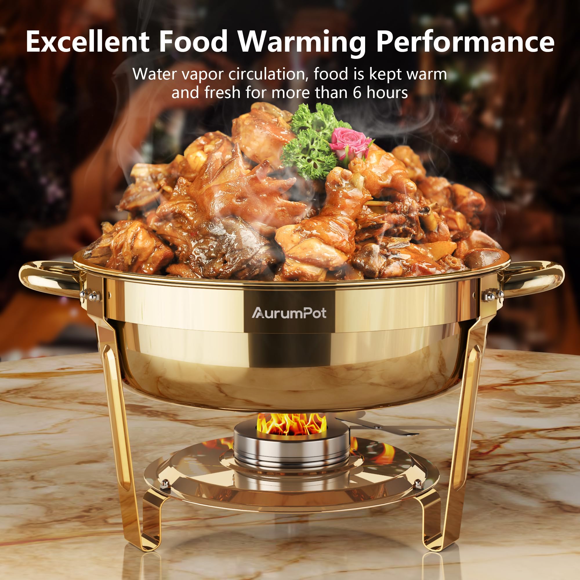 AurumPot servidores buffet dorado, resistencia y elegancia para cualquier fiesta.