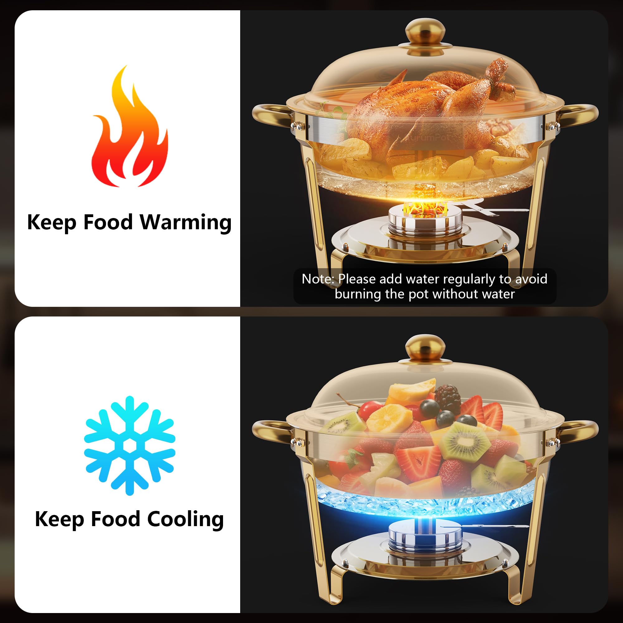 AurumPot tapas domo dorado, tapa segura para mantener la temperatura.