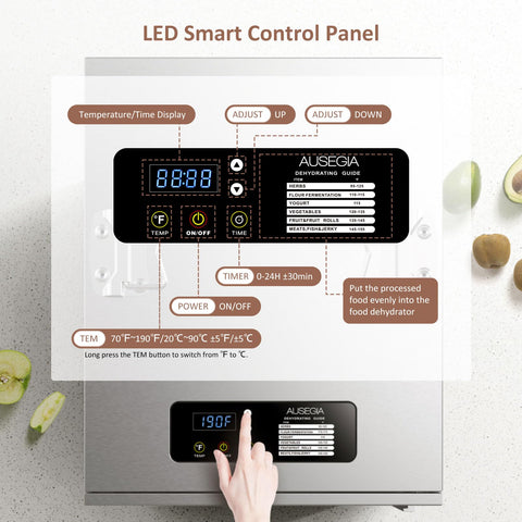 Deshidratador Ausegia con accesorios completos para recetas variadas.