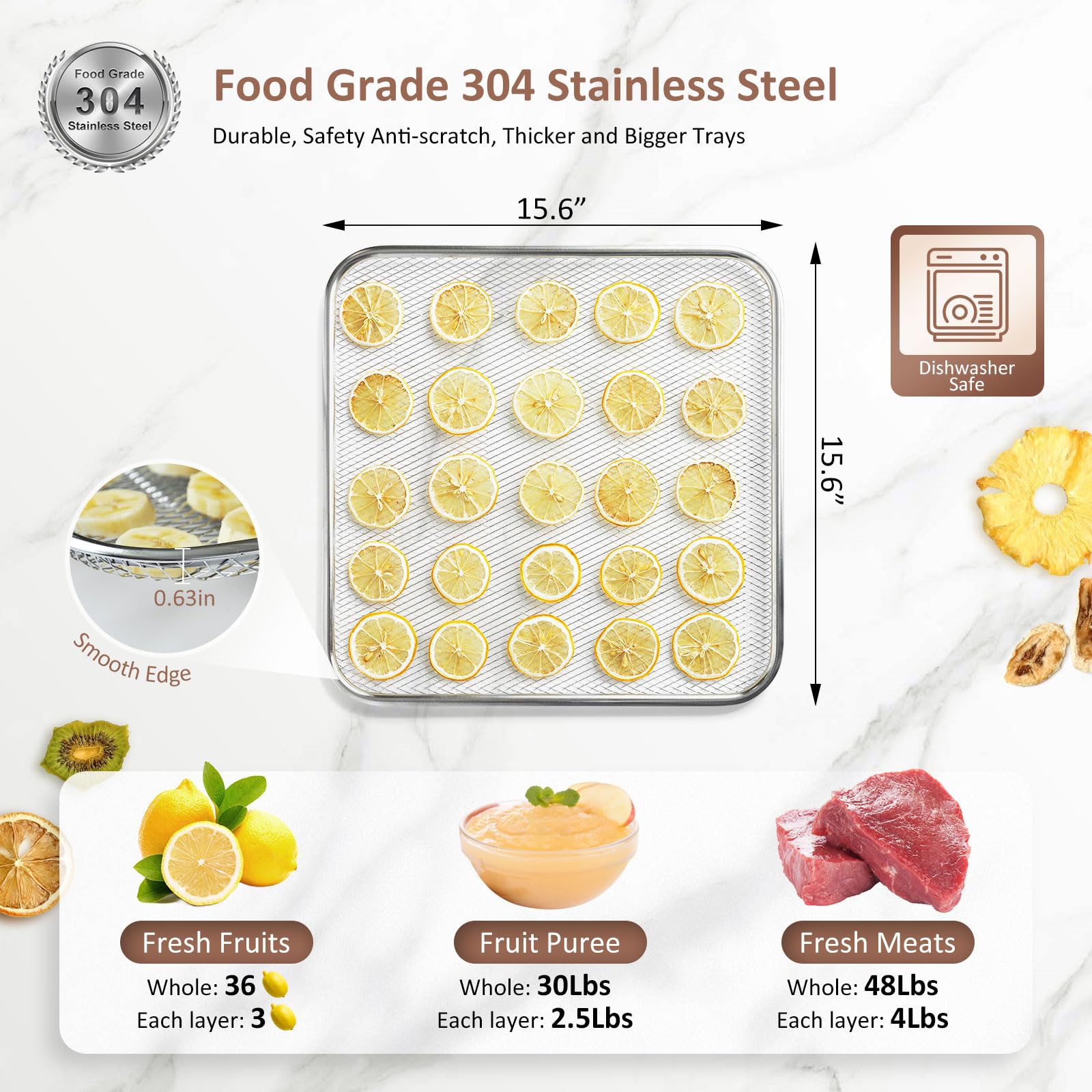 Deshidratador Ausegia de acero inoxidable 304, duradero y seguro para alimentos.