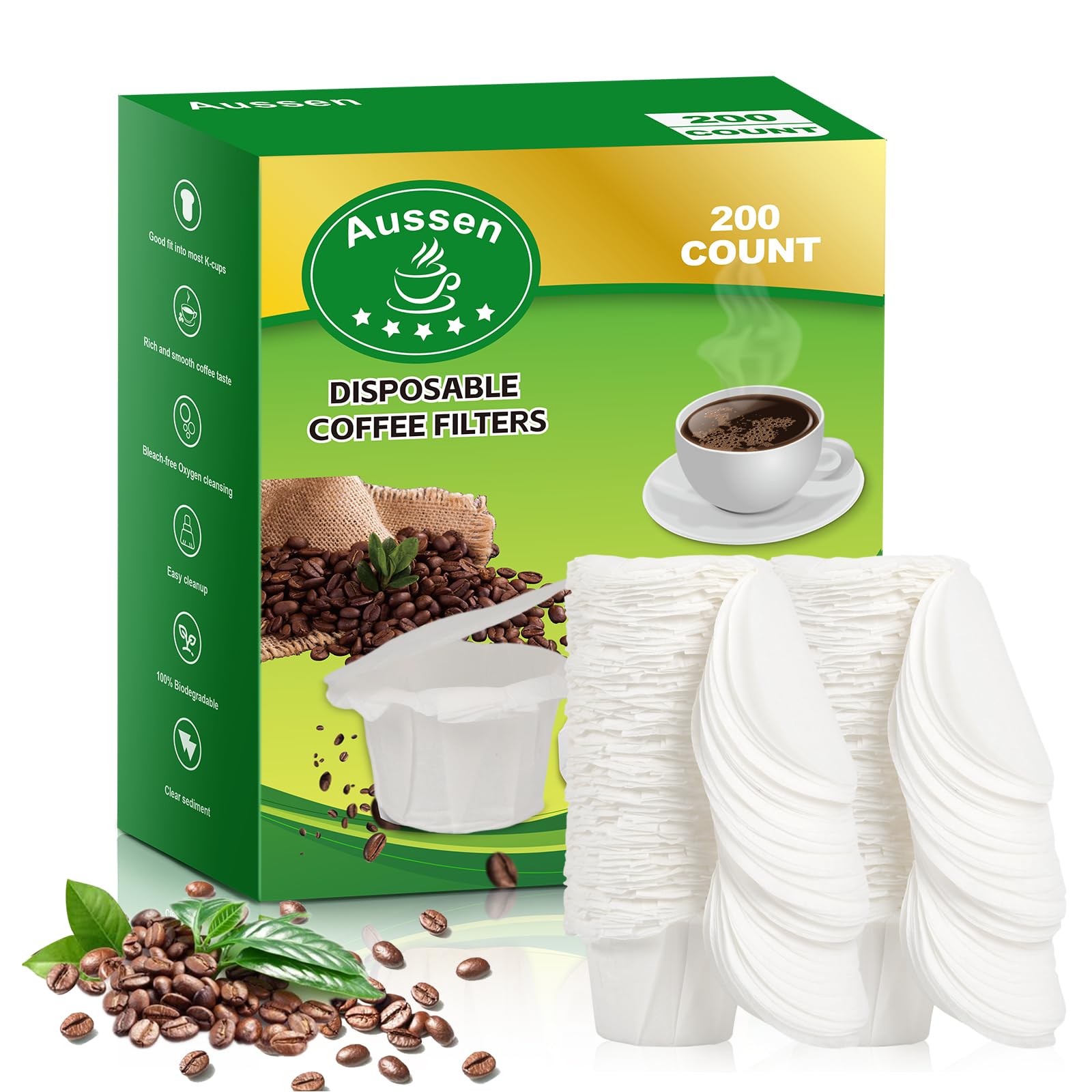 Aussen filtros de café desechables para Keurig, blanco con tapa, fáciles de usar.