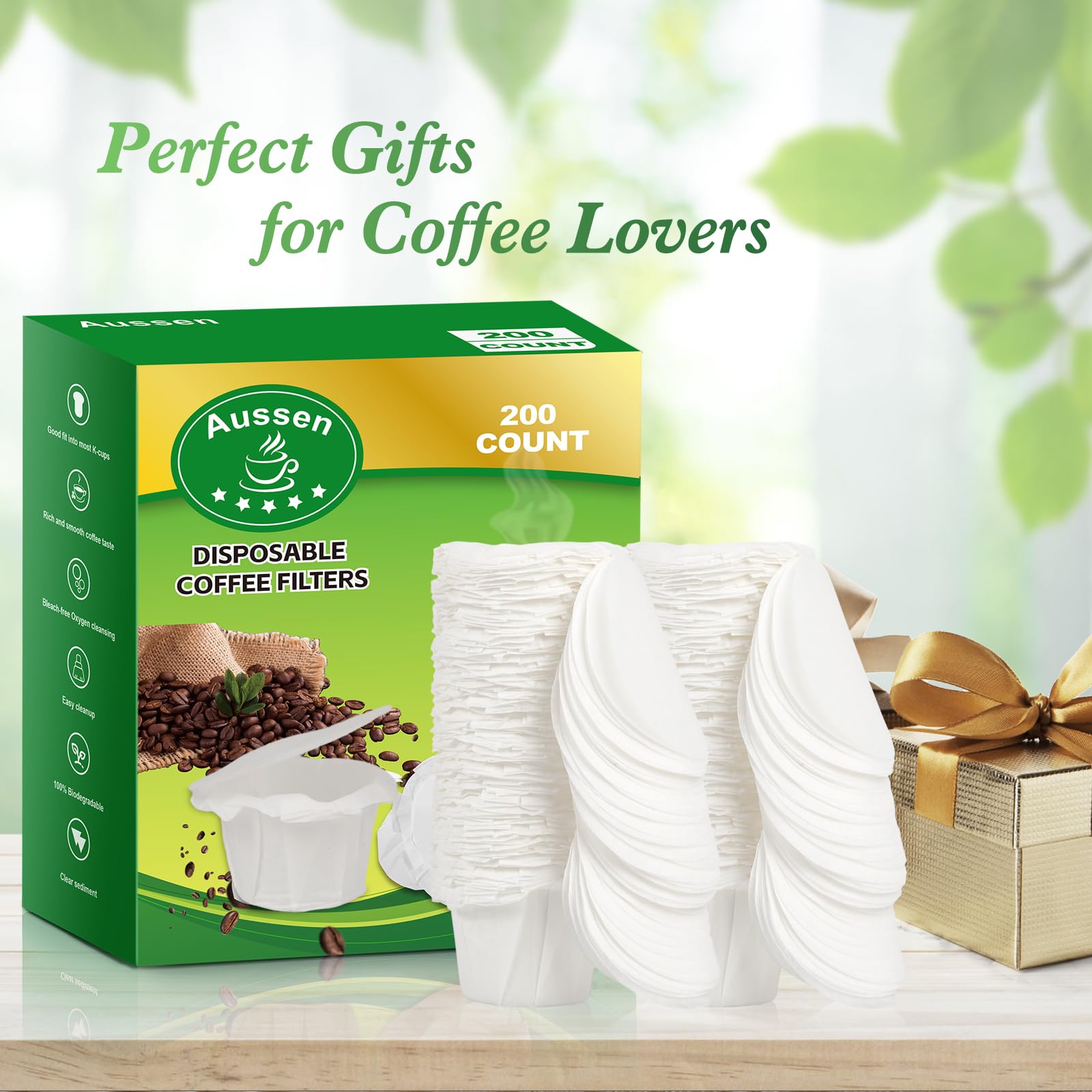 Aussen filtro ecológico biodegradable, ayuda a reducir residuos al filtrar café.