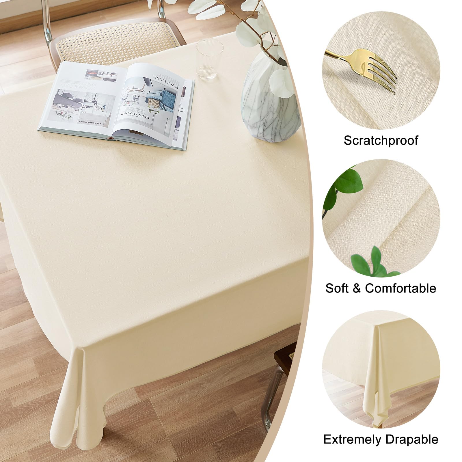 Mantel AUSSPVOCT con bordes cosidos, acabado de lujo para comidas familiares.