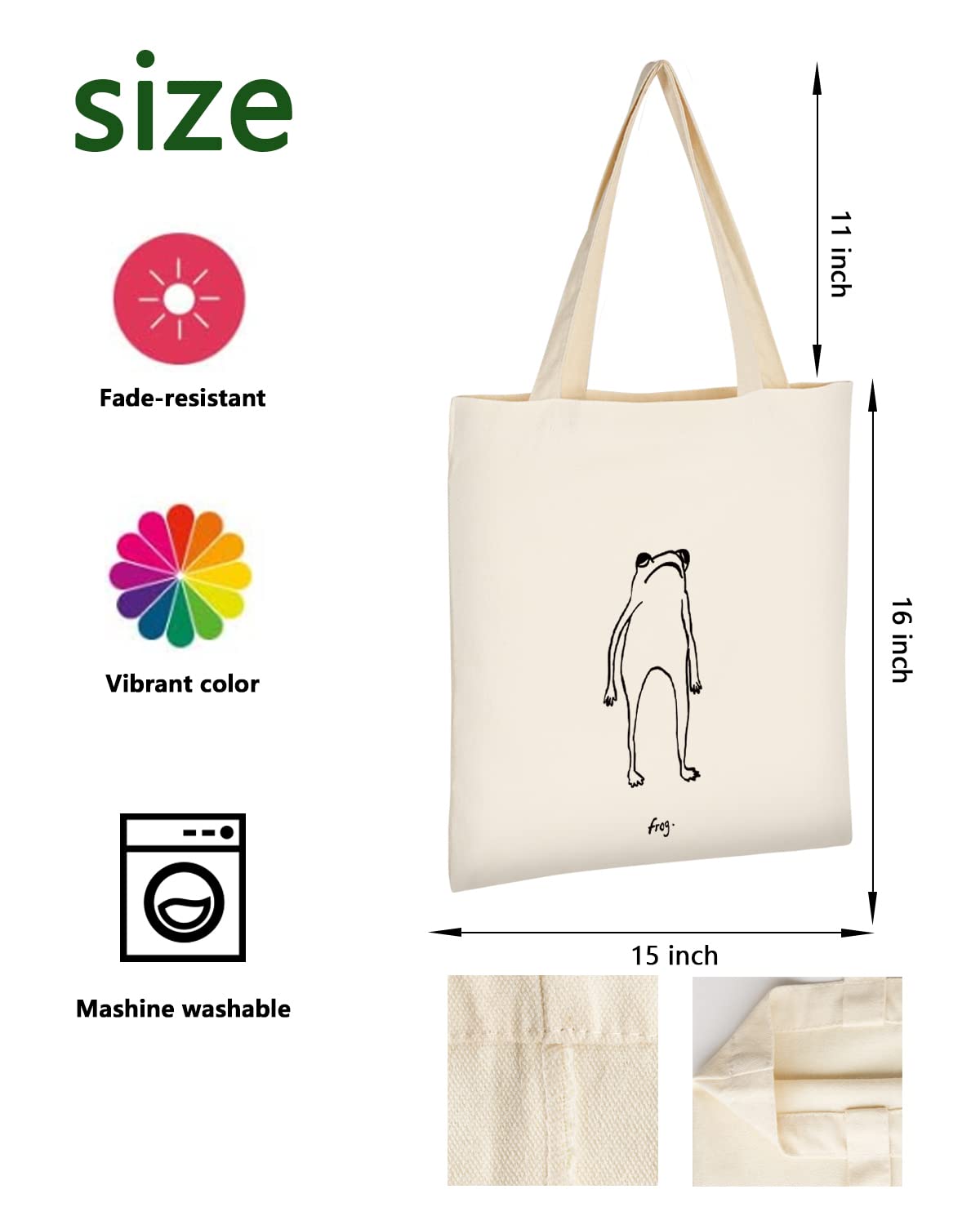 AUSVKAI bolso de canvas con costuras reforzadas para mayor durabilidad.