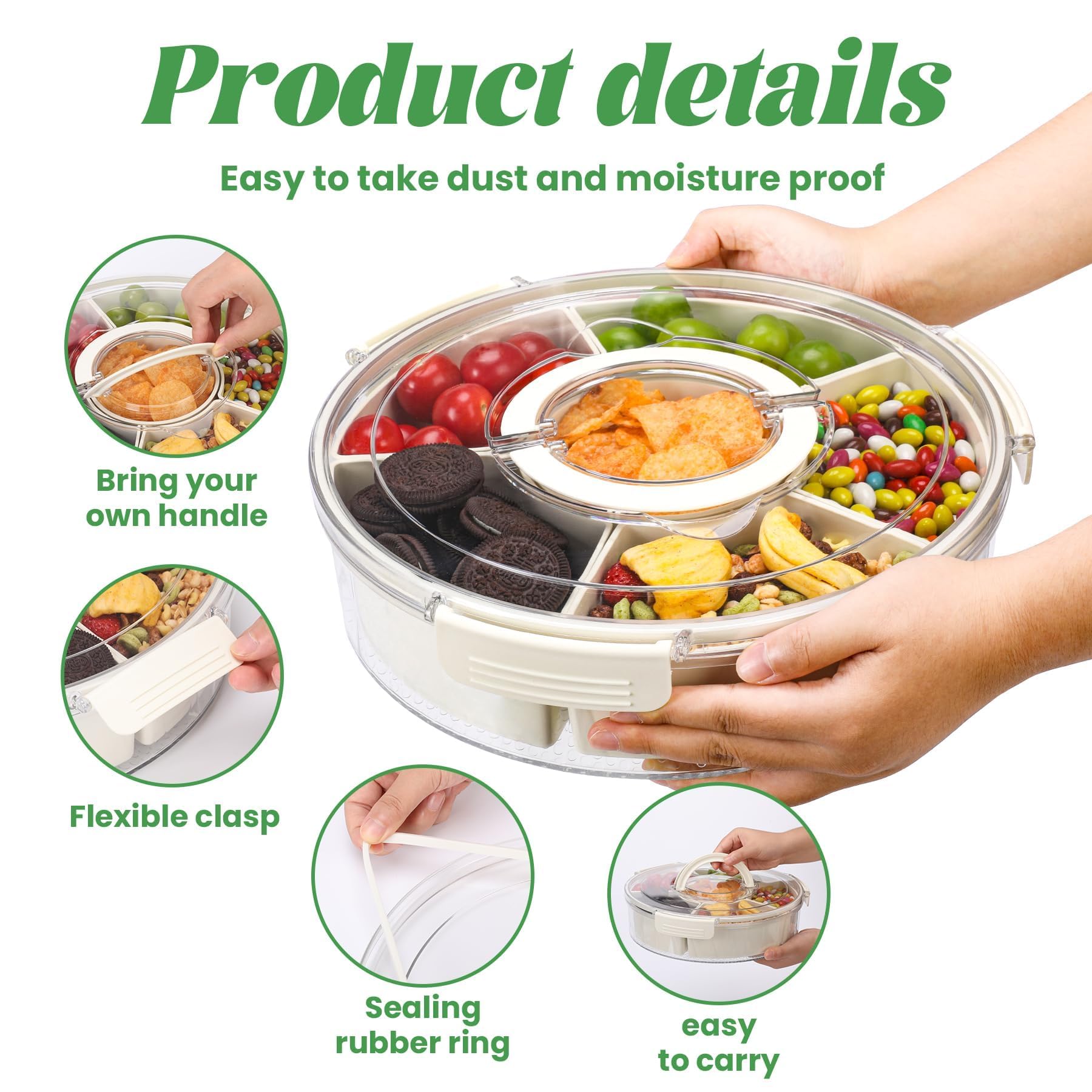 Ausynax Snackle Box tapa con bloqueo dual evita derrames.