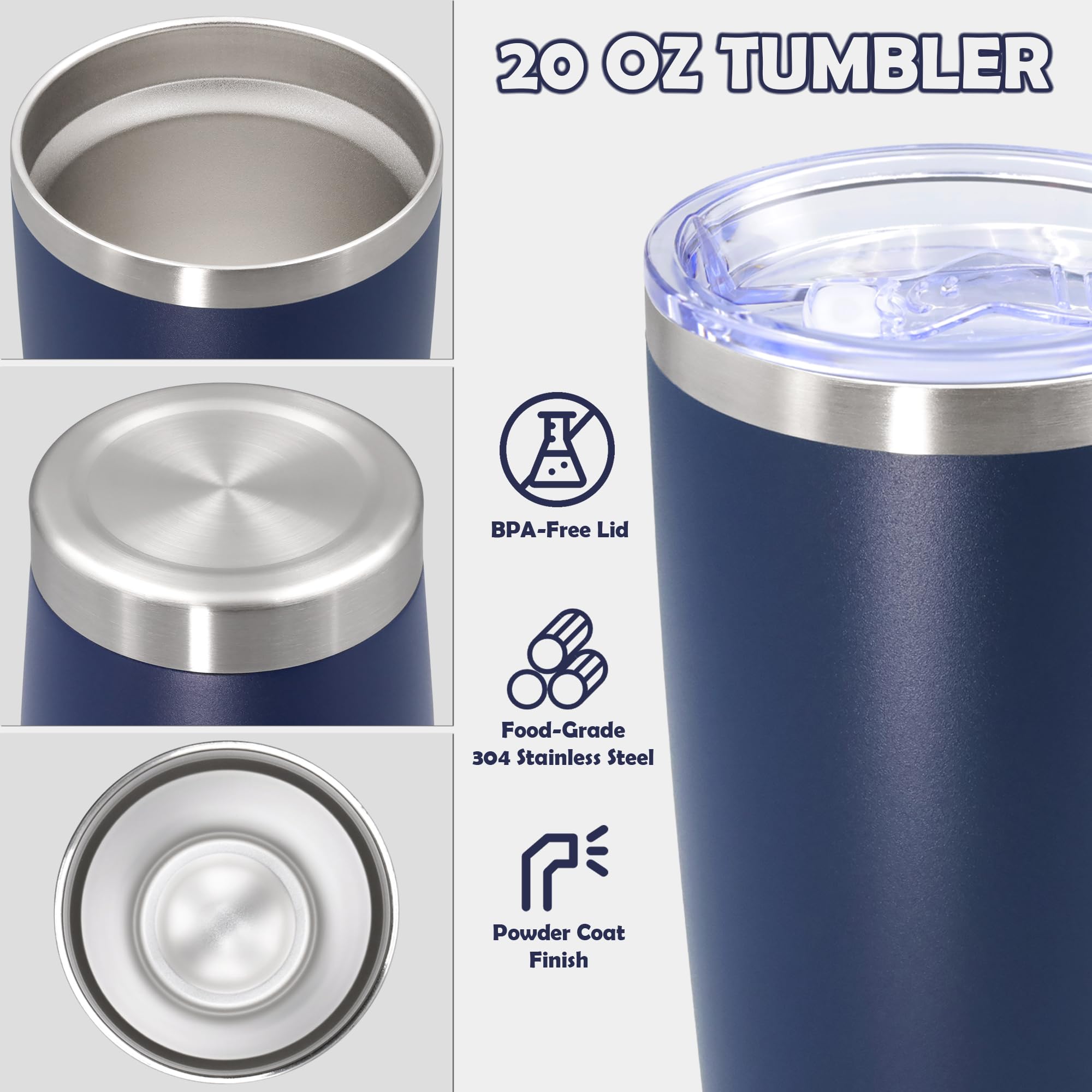 AUWBON vaso termos con revestimiento en polvo azul marino, resistente.