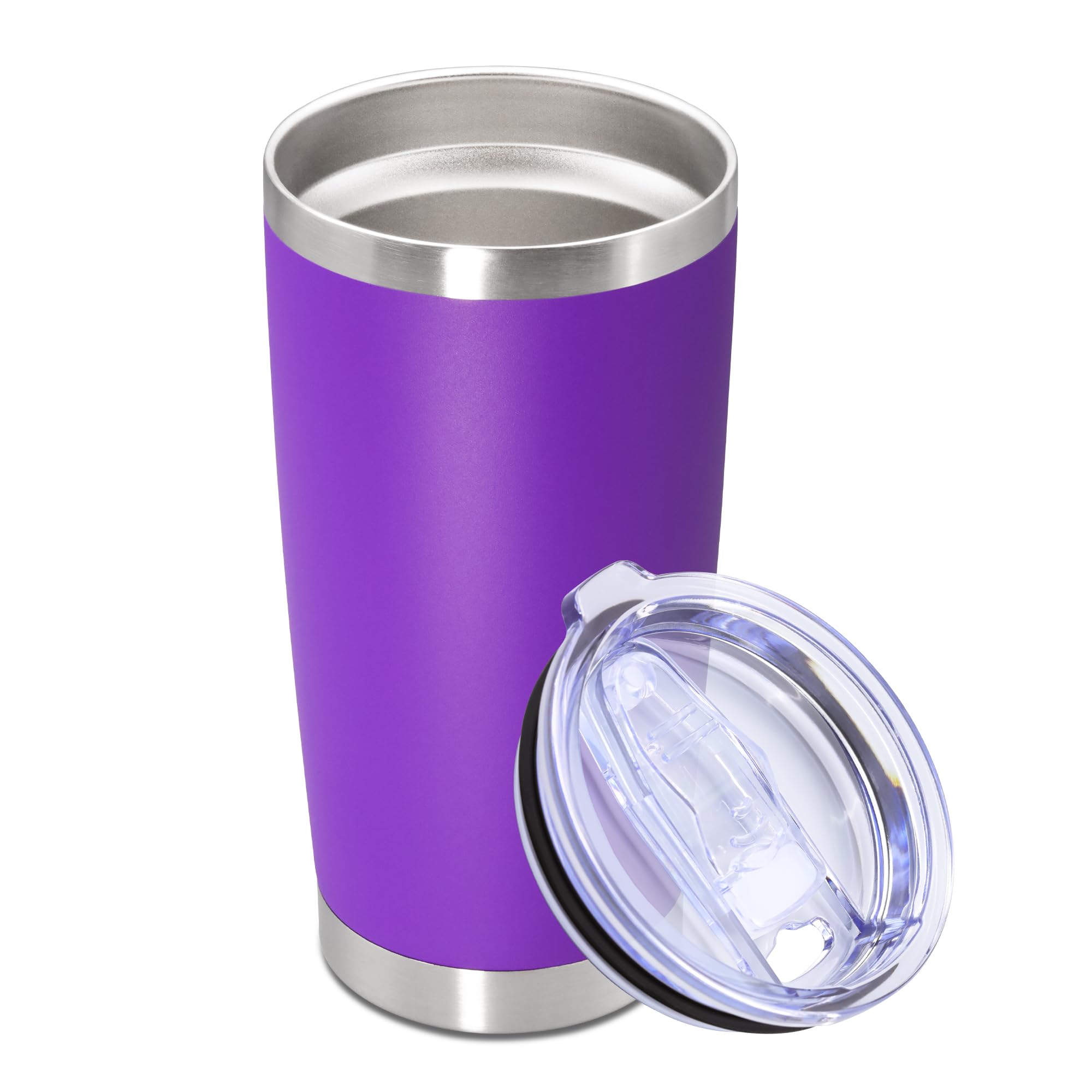AUWBON vaso termico 20oz con tapa morada, ideal para bebidas calientes o frías.