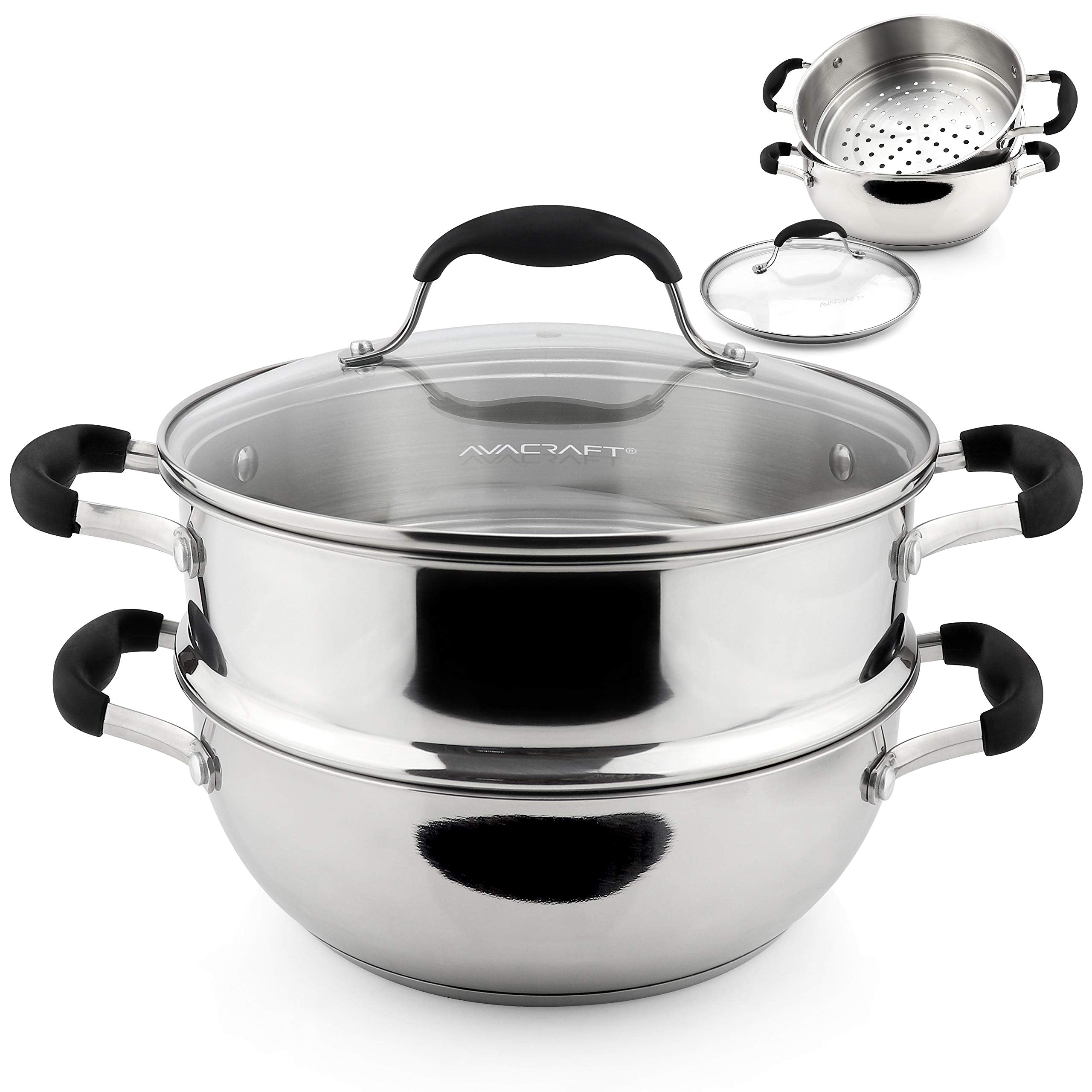 AVACRAFT juego vapor-olla y vaporera de 3 piezas, listo para cocinar al vapor