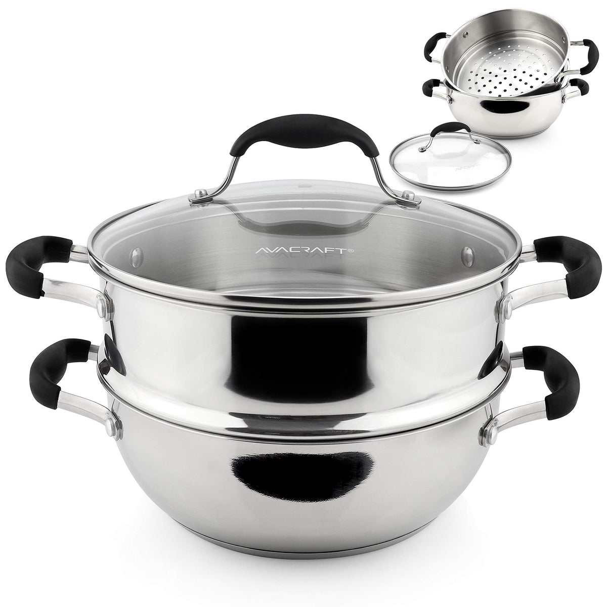 AVACRAFT juego vapor-olla y vaporera de 3 piezas, listo para cocinar al vapor