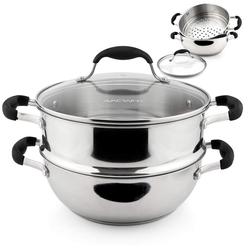AVACRAFT juego vapor-olla y vaporera de 3 piezas, listo para cocinar al vapor