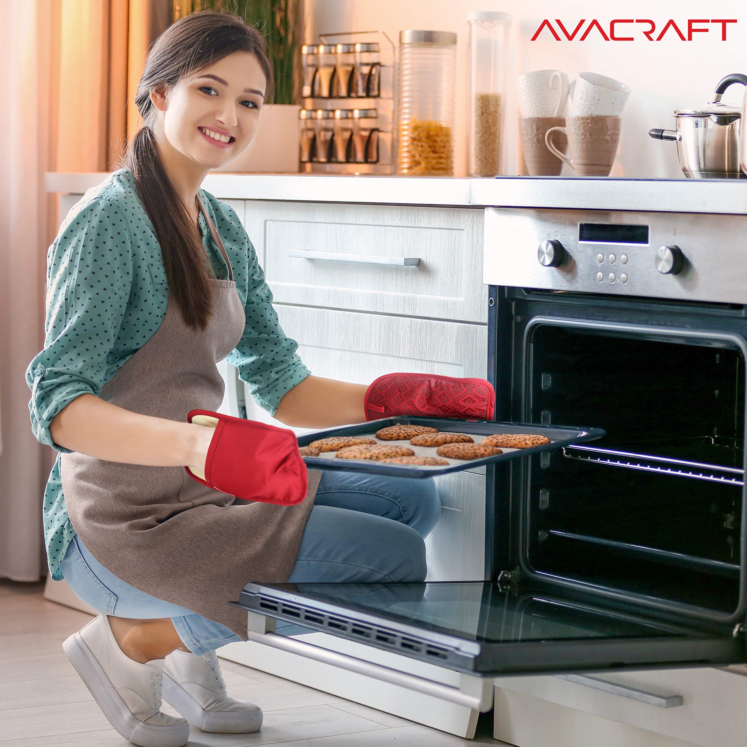 AVACRAFT manoplas rojas para horno y parrilla, seguridad al manipular calor