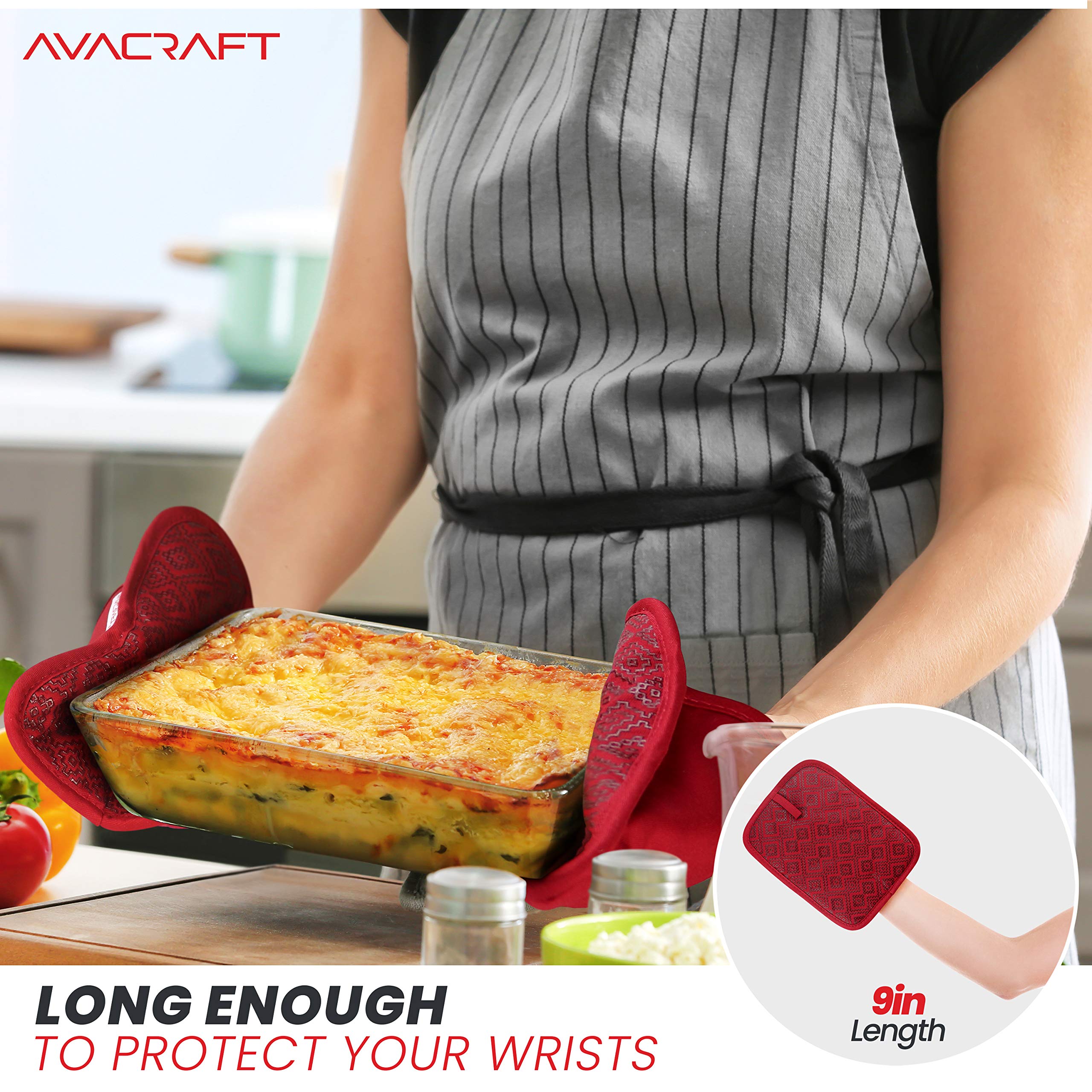 AVACRAFT manoplas rojas con interior de felpa, suaves y protegidas para manipular ollas