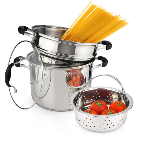 AVACRAFT olla de 7 cuartos con inserto escurridor y tapa de cristal, perfecta para cocinar al vapor
