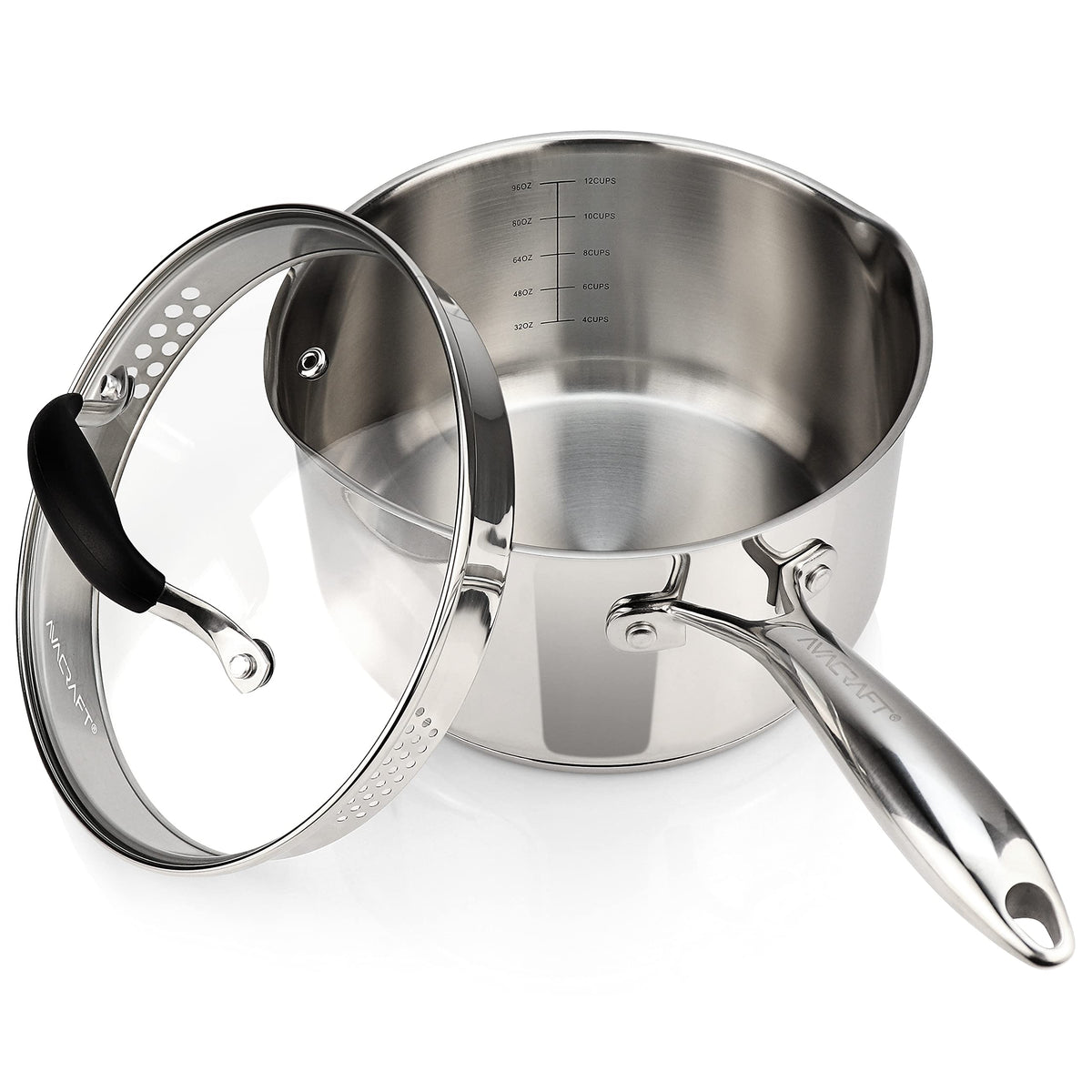 AVACRAFT olla con tapa de cristal y colador para escurrir pasta fácilmente