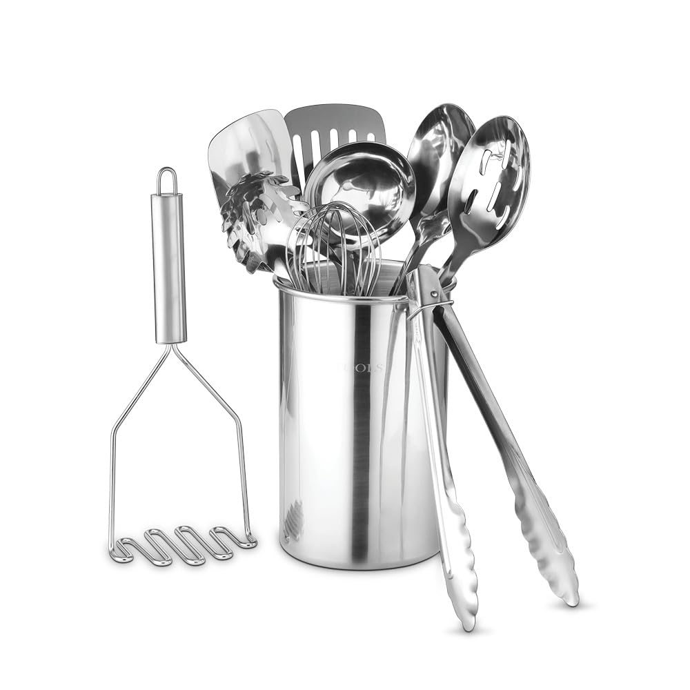 Avador Premium: conjunto de 10 utensilios en acero inoxidable, duraderos para uso diario.