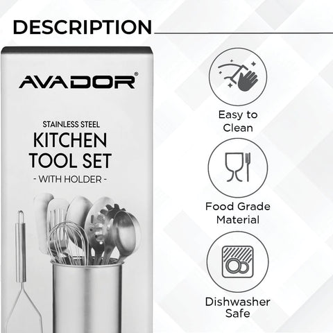 Utensilios Avador Premium aptos para lavavajillas y limpieza fácil.