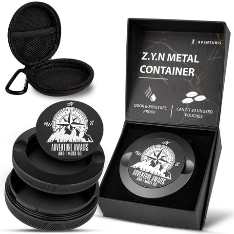 AVENTURIS Zyn Metal Can frente: protección duradera para tus bolsas.