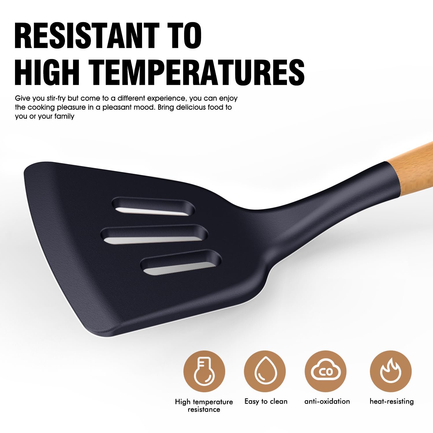 AVGPD utensilios de silicona de alto calor para evitar dañar sartenes antiadherentes.