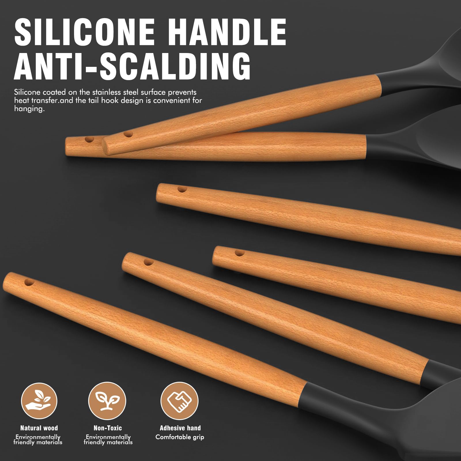 AVGPD espátula de silicona flexible con mango de madera para voltear con facilidad.