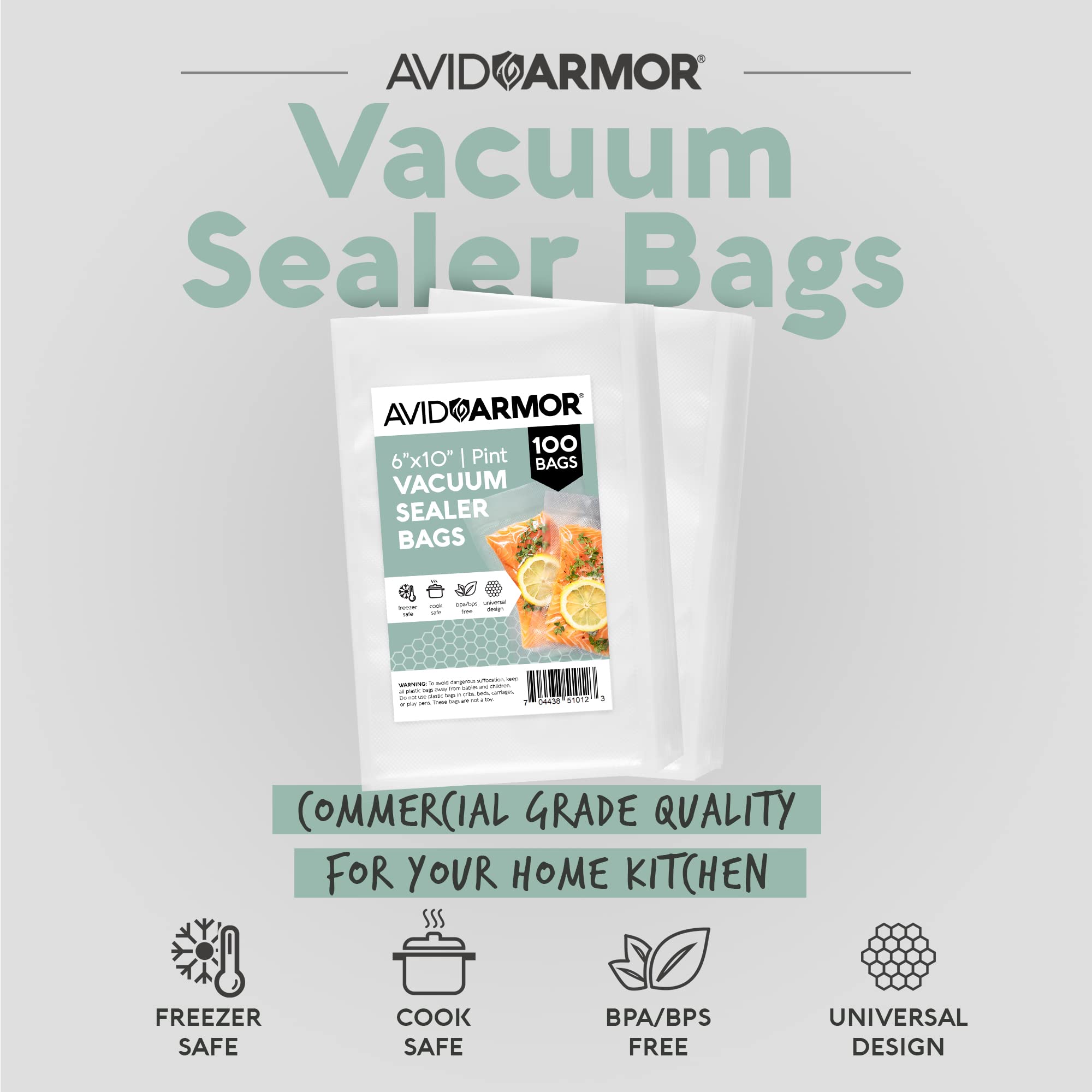 Avid Armor con relieve para sellado al vacío, útiles en cocción, almacenamiento y congelación.