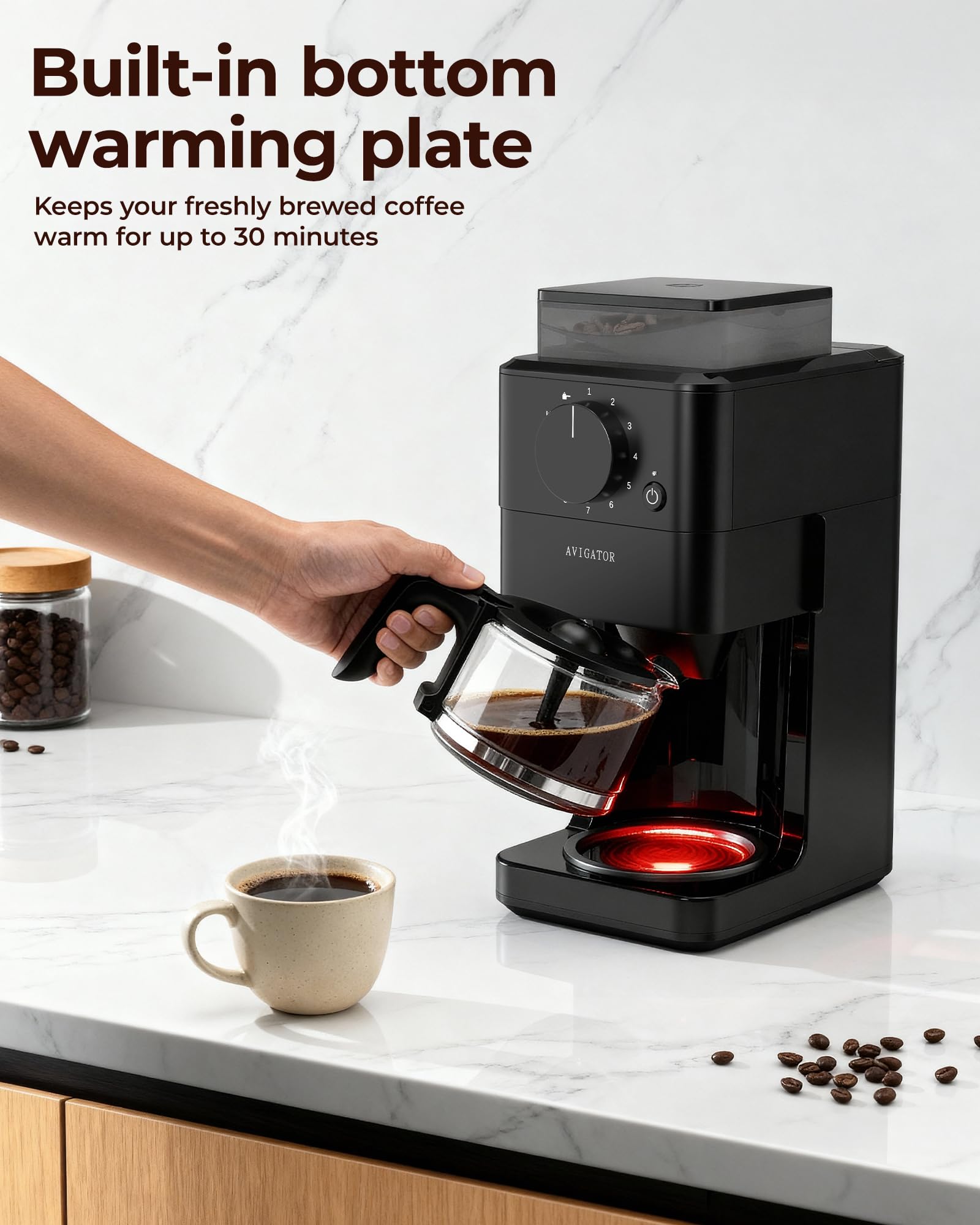 Avigator carafa de vidrio para 10 tazas, visual del café listo
